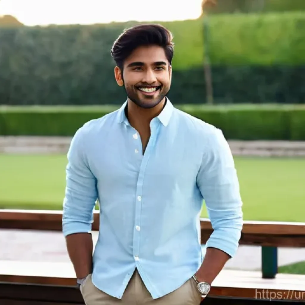 남성용 하프코트 스타일 - **Prompt: Stylish Summer Evening Look with a Half Coat**
"A young South Asian man, around 25-30 ...