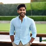 남성용 하프코트 스타일 - **Prompt: Stylish Summer Evening Look with a Half Coat**
"A young South Asian man, around 25-30 ...