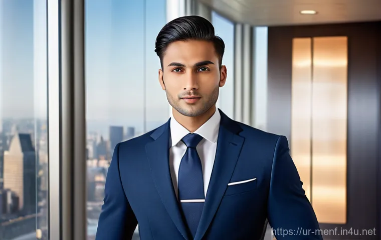 남성 헤어스타일과 의상 매치 - **Prompt: The Professional's Polish**
A highly detailed, photo-realistic image of a confident yo...